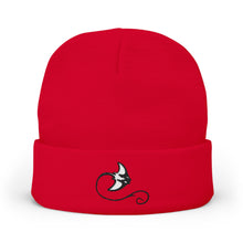 Load image into Gallery viewer, Red beanie with a black and white design on a white background