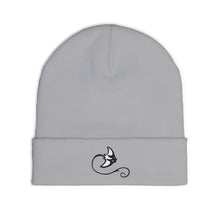 Load image into Gallery viewer, Gray beanie with a black logo on a white background