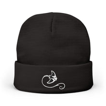 Load image into Gallery viewer, Black beanie with a white embroidered design