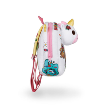 Load image into Gallery viewer, Unicorn-shaped pouch with colorful designs on a white background