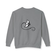 Load image into Gallery viewer, Gray sweatshirt with a black cat design on the back against a white background