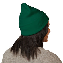 Load image into Gallery viewer, Person wearing a green beanie on a white background