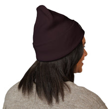 Load image into Gallery viewer, Person wearing a dark purple beanie on a white background