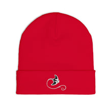Load image into Gallery viewer, Red beanie with a logo on a white background