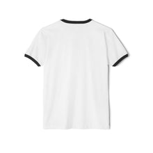 Load image into Gallery viewer, White t-shirt with black trim on a white background

