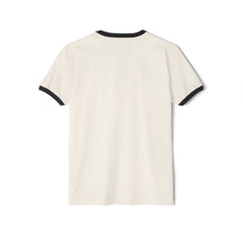Load image into Gallery viewer, White t-shirt with black trim on a white background
