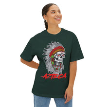 Load image into Gallery viewer, Person wearing a dark green t-shirt with a skull design and 'Azteca' text on a white background
