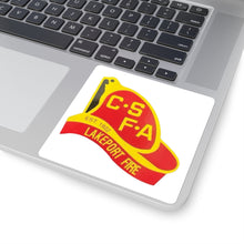 Load image into Gallery viewer, Lakeport Fire Hat Stickers, Fun Square Stickers, Firefighter Gifts, Laptop Decor, Fire Department Merchandise, Unique Custom Decals
