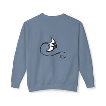 Load image into Gallery viewer, Blue sweatshirt with a black manta ray design on the back against a white background
