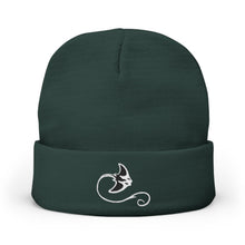 Load image into Gallery viewer, Dark green beanie with a white logo on a white background
