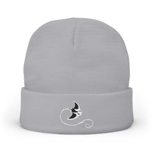 Load image into Gallery viewer, Gray beanie with a black and white embroidered design on a white background
