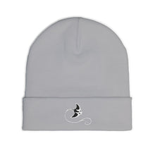 Load image into Gallery viewer, Gray beanie with a black and white logo on a white background
