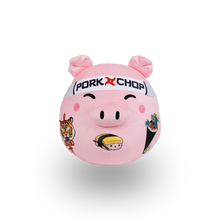 Load image into Gallery viewer, Pink plush toy resembling a pig with 'Pork Chop' headband 
