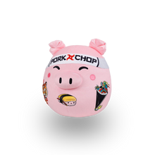 Load image into Gallery viewer, Pink plush toy resembling a pig with 'Pork Chop' headband 

