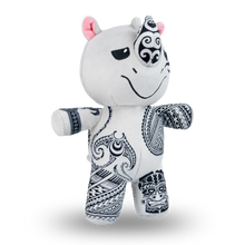 Load image into Gallery viewer, White plush toy with black patterns and measurements
