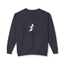 Load image into Gallery viewer, Navy blue sweatshirt with a black graphic design on the back against a white background
