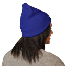 Load image into Gallery viewer, Person wearing a blue beanie on a white background
