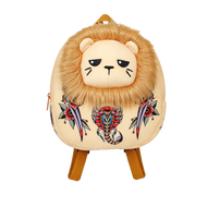 Plush lion-shaped backpack with tattoo designs 
