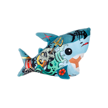 Load image into Gallery viewer, Colorful shark-shaped plush toy with tattoos 
