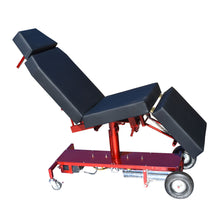 Load image into Gallery viewer, A red tattoo chair with black upholstery, 
